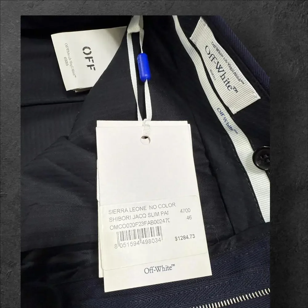 OFF-White C/o Virgil Abloh Shibori Jacq Slim Pant Sierra Leone Navy Blue Size 46